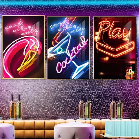 Bar LED Glow Art Decor Painting Neon KTV Nightclub Box Background Wall Music Restaurant bar Crystal Porcelain Painting