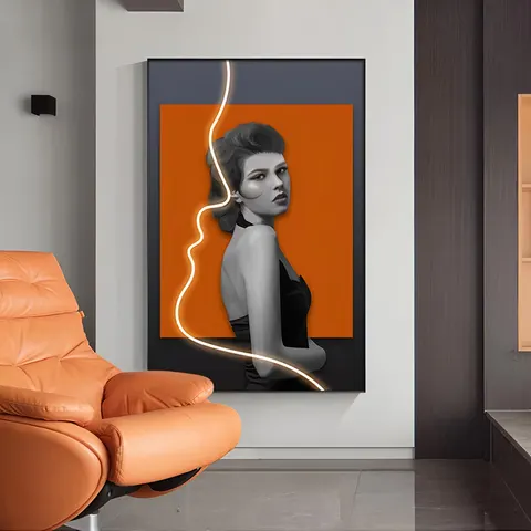 Beautiful Woman Characters Art Decor Paintings Modern Simplicity Entrance Hall Corridor Neon Lights LED Painting