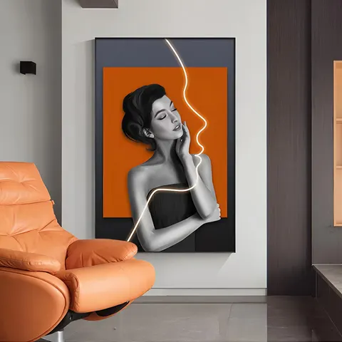 Beautiful Woman Characters Art Decor Paintings Modern Simplicity Entrance Hall Corridor Neon Lights LED Painting