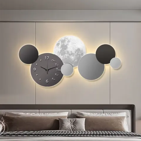 日月星辰 单幅 装饰画 现代简约 卧室背景墙挂画 LED带灯画