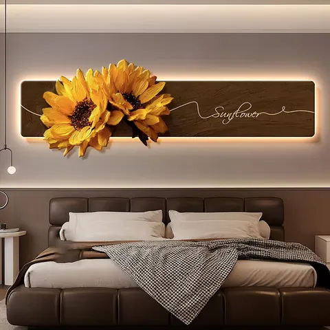 Bedroom Headboard of the Bed Home Art Decor Painting Sunflower Crystal Porcelain in the Living Room LED Painting