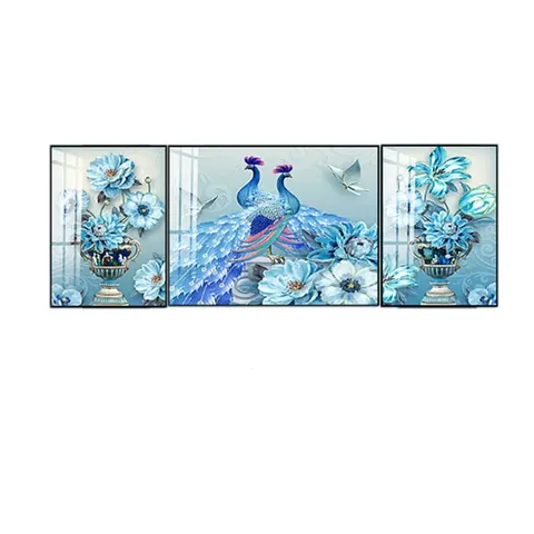 Best New Products Three Pictures Living Room  Peacock Animal Painting Sofa Background Wall Crystal Painting