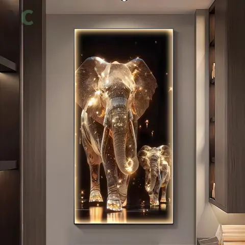 Best Selling Product Modern Porch Wall Art Home Decor Painting Senior Sense Elephant Animal Crystal Porcelain Led Painting