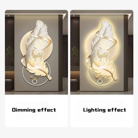 羽毛 单幅 装饰画 现代简约 玄关背景墙挂画 LED带灯画