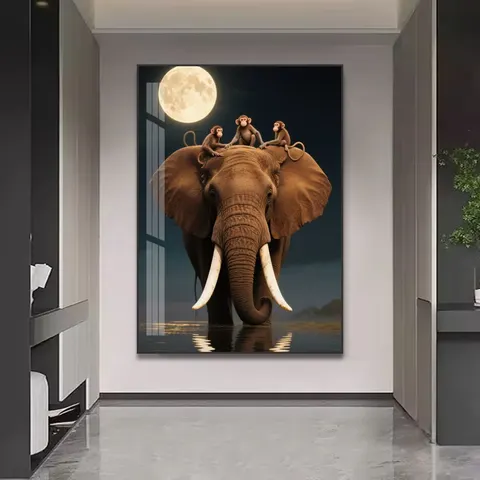 Big Elephant Old tiger Porcelain Painting 2026 Hot Sell Living Room Wall Home Art Decor Abstract Animal Painting tiger Elephant