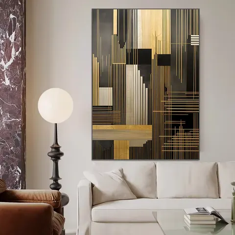 Black and White Gray Abstract Geometric Wall Decor Painting Modern Simple Living Room Sofa Background Wall Hanging Painting