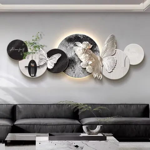 Black and White Simplicity Sofa Background Wall Art Home Decoration Paintings Hydroponic Plants Sandstone Fabric LED Painting