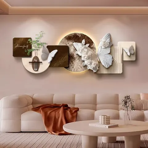Black and White Simplicity Sofa Background Wall Art Home Decoration Paintings Hydroponic Plants Sandstone Fabric LED Painting