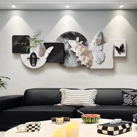 Black and White Simplicity Sofa Background Wall Art Home Decoration Paintings Hydroponic Plants Sandstone Fabric LED Painting