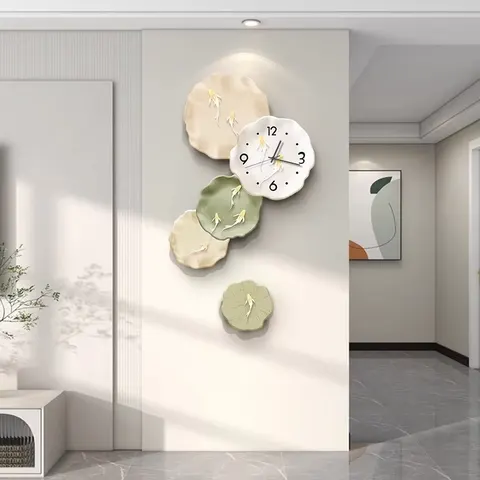 Black, White and Grey Abstract Art Living Room Ar Decor Wall Facing Clock TV Background Wall Crystal Porcelain Painting