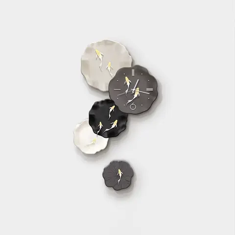 Black, White and Grey Abstract Art Living Room Ar Decor Wall Facing Clock TV Background Wall Crystal Porcelain Painting