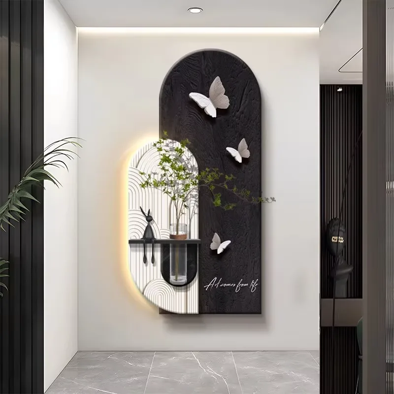 Black White Simplicity Living Room Art Decor Draw Hydroponic Green Plants Entrance Hall Sandstone Glowed LED Painting