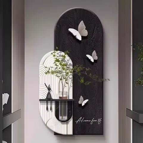 Black White Simplicity Living Room Art Decor Draw Hydroponic Green Plants Entrance Hall Sandstone Glowed LED Painting