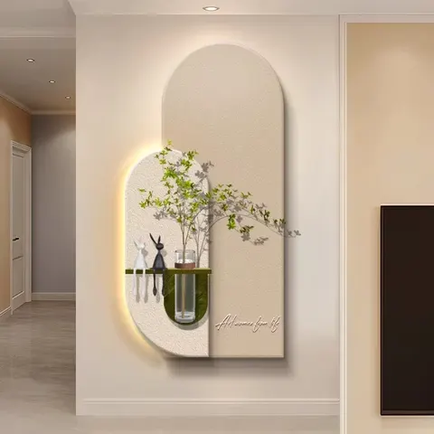 Black White Simplicity Living Room Art Decor Draw Hydroponic Green Plants Entrance Hall Sandstone Glowed LED Painting