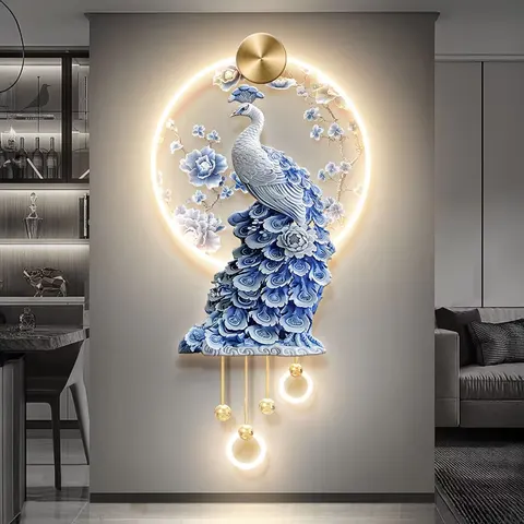 孔雀 单幅 装饰画 现代简约 客厅背景墙挂画 LED带灯画