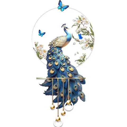 Blue Peacock Illuminated Wall Art, Gorgeous Vertical Customizable Lighting Effect, Beautiful Hanging Decor for Home Living Room