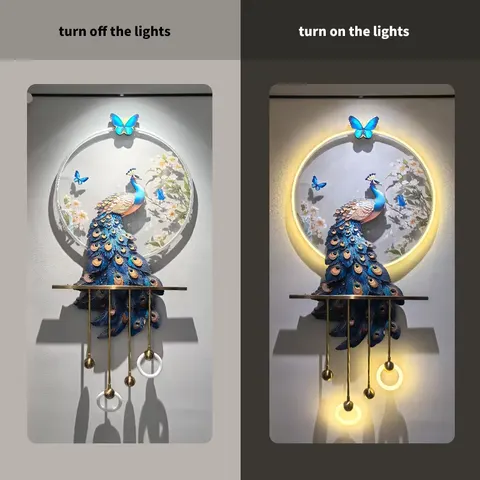 Blue Peacock Illuminated Wall Art, Gorgeous Vertical Customizable Lighting Effect, Beautiful Hanging Decor for Home Living Room