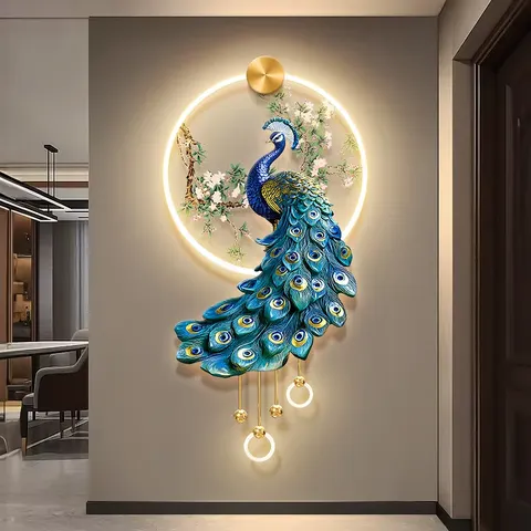 孔雀 单幅 装饰画 现代简约 玄关背景墙挂画 LED带灯画