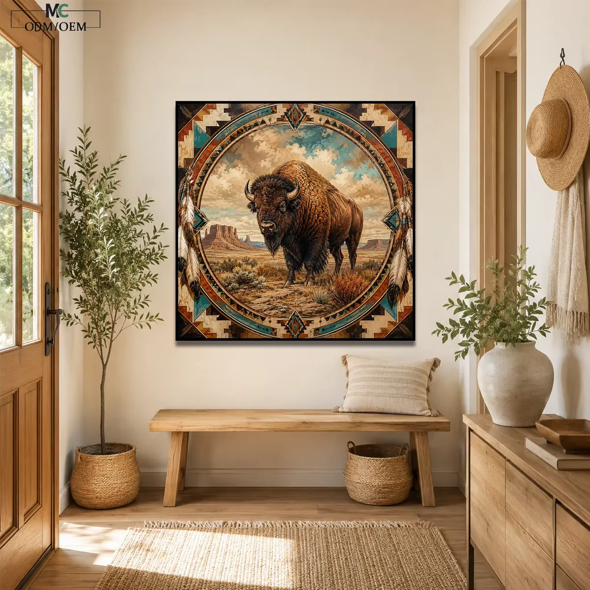 Boho Abstract Art Tribal Pattern Canvas Geometric Home Decor Ethnic Style Painting Entryway Accent Artwork Crystal Porcelain