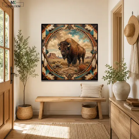 Boho Abstract Art Tribal Pattern Canvas Geometric Home Decor Ethnic Style Painting Entryway Accent Artwork Crystal Porcelain