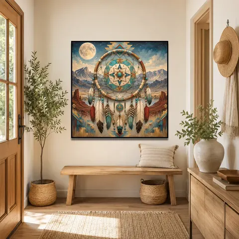 Boho Abstract Art Tribal Pattern Canvas Geometric Home Decor Ethnic Style Painting Entryway Accent Artwork Crystal Porcelain