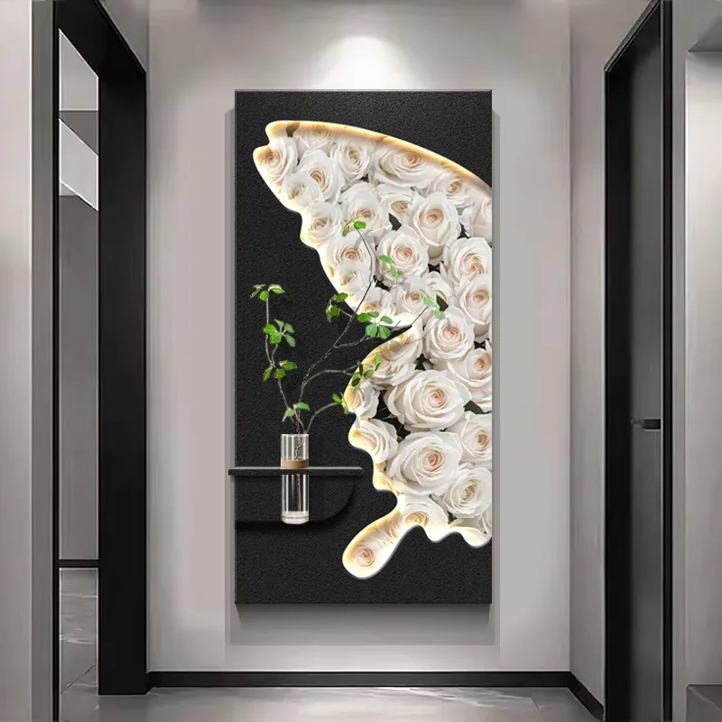 Butterfly Entrance Hall Art Decor Painting Corridor Background Wall Sandstone Hydroponic Plants LED Decor Painting