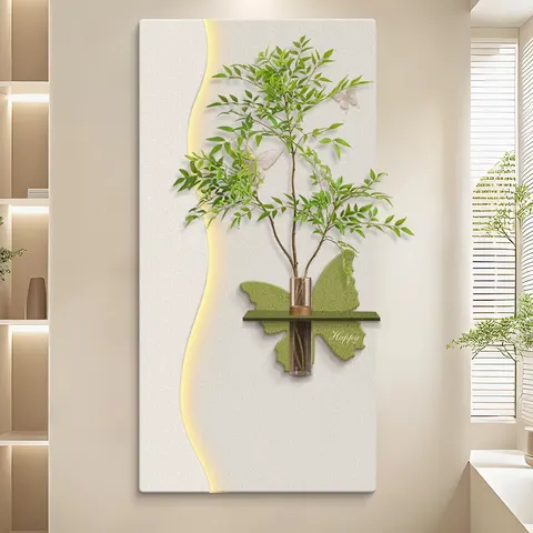Butterfly Entrance Hall Art Home Wall Murals Hydroponic Plants Sandstone LED Decor Painting