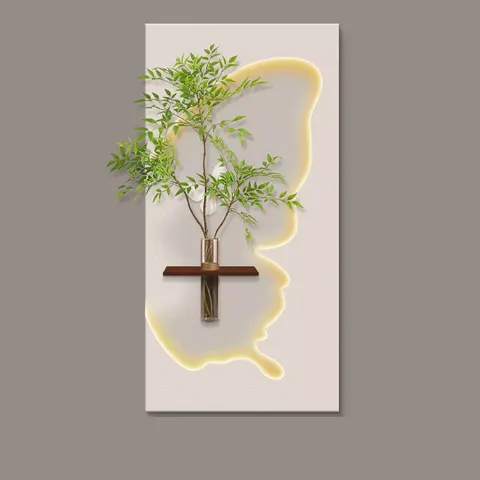Butterfly Entrance Hall Art Home Wall Murals Hydroponic Plants Sandstone LED Decor Painting