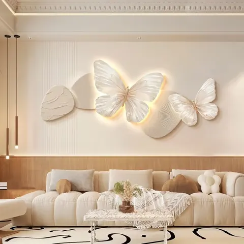 Butterfly French Sofa Background Wall Paintings Wall Art Designer Home Decor Wall Art LED Light Painting