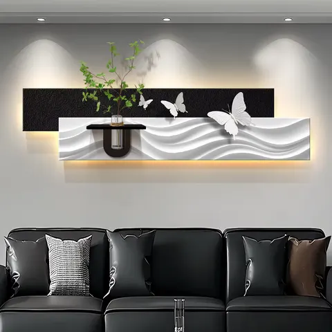 Butterfly Hydroponic Plants Sandstone Fabric Art Home Decor Painting the Background Wall of the Living Room LED Decor Painting