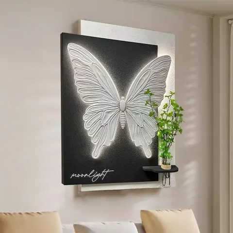 Butterfly Hydroponics Green Plants Art Decorative Painting Living Room Background Wall Wall Surface Mural Painting