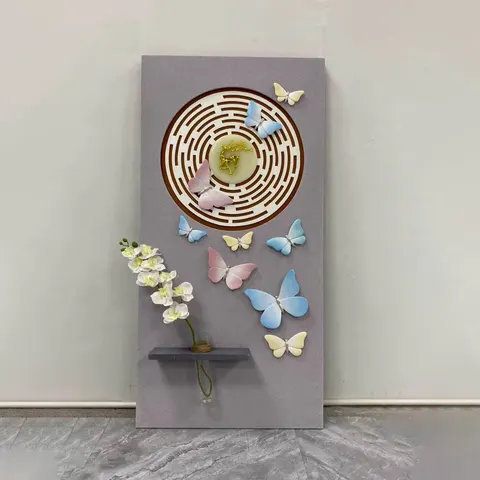 Butterfly Hydroponics Green Plants Vase LED Decor Painting Living Room Background Wall Sandstone Three-dimensional Wall Painting