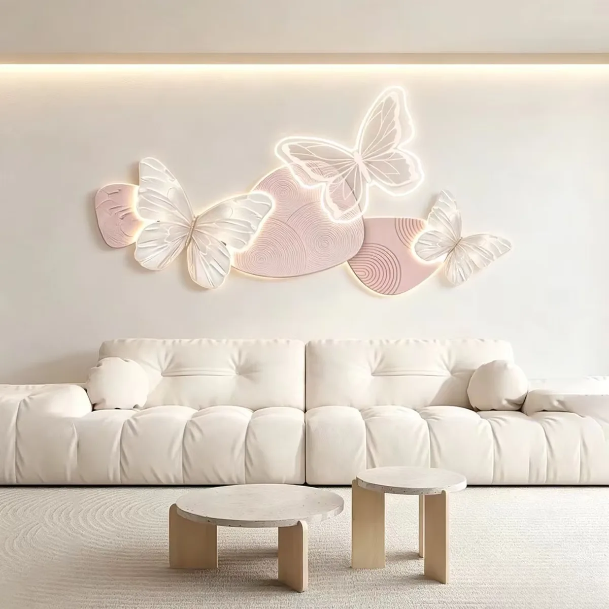Butterfly LED Wall Decor Textured Pink Back Plate Neon Light Wall Hanging Modern Living Room Art
