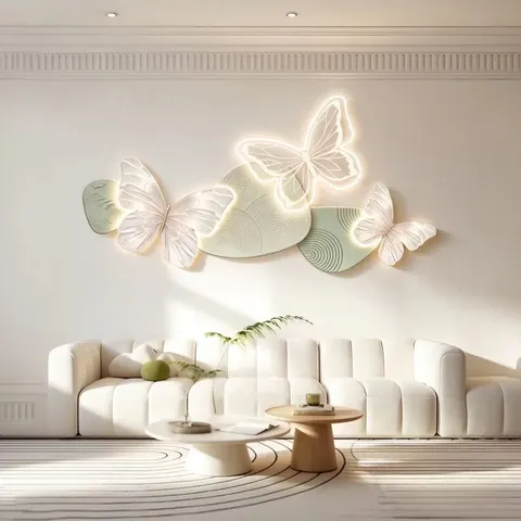 Butterfly LED Wall Decor Textured Pink Back Plate Neon Light Wall Hanging Modern Living Room Art