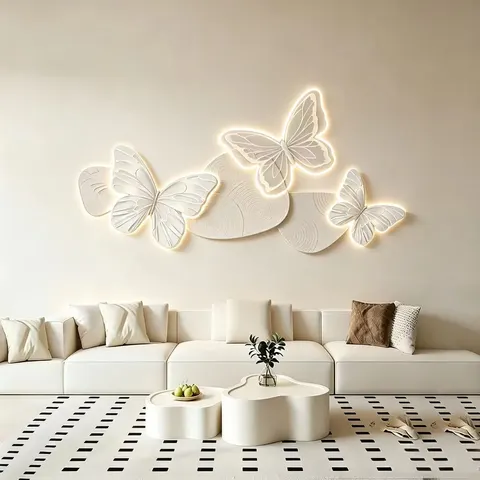 Butterfly LED Wall Decor Textured Pink Back Plate Neon Light Wall Hanging Modern Living Room Art