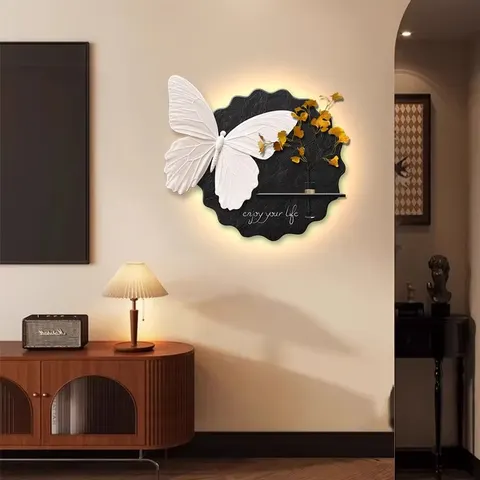 Butterfly Sandstone Real Object Painting Sophistication Restaurant Art Decor Painting Hydroponic Green Plants Hanging Paintings