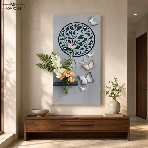 Butterfly Sandstone Structure Art Decor Painting Living Room Background Wall Hydroponic Plants LED Wall Painting