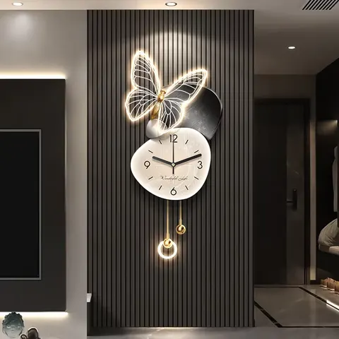 Butterfly With a Clock Art Home Decor Painting Television Background Wall Illumination Metal Pendant LED Acrylic Paintings