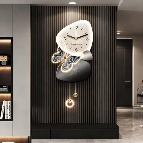 Butterfly With a Clock Art Home Decor Painting Television Background Wall Illumination Metal Pendant LED Acrylic Paintings