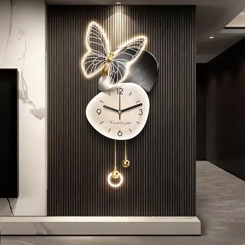 Butterfly With a Clock Art Home Decor Painting Television Background Wall Illumination Metal Pendant LED Acrylic Paintings