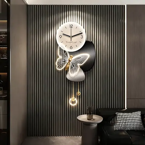 Butterfly With a Clock Art Home Decor Painting Television Background Wall Illumination Metal Pendant LED Acrylic Paintings