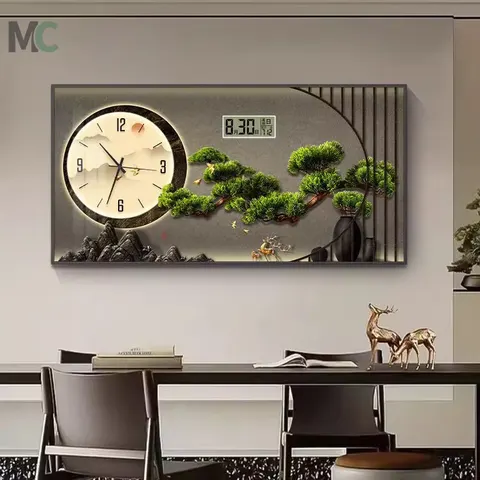 Calendar Clock Wall Art Home Decoration Painting Welcome Pine Living Room New Chinese Calendar Restaurant Silent Clock