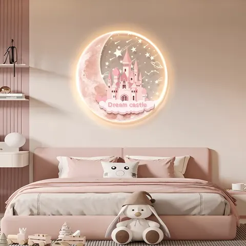 Cartoon Castle Children's Room Wall Art Home Decor Painting Girl Room Bed Fine Carving Acrylic LED Painting