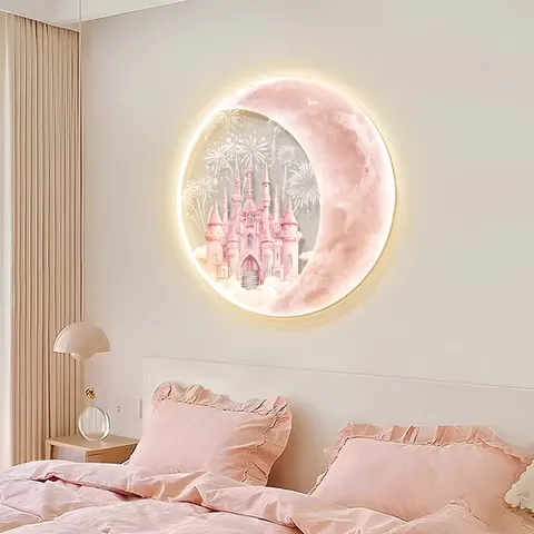 Cartoon Castle Children's Room Wall Art Home Decor Painting Girl Room Bed Fine Carving Acrylic LED Painting