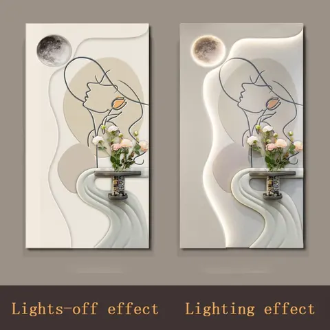 Character Scenery Green Plants Art Decor Draw Living Room Background Wall LED Glow Sandstone Fabric and Crystal Painting