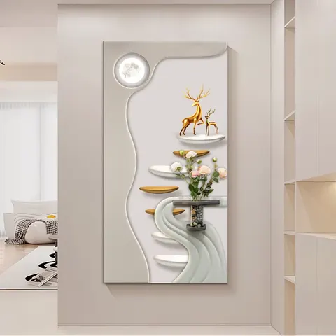 Character Scenery Green Plants Art Decor Draw Living Room Background Wall LED Glow Sandstone Fabric and Crystal Painting