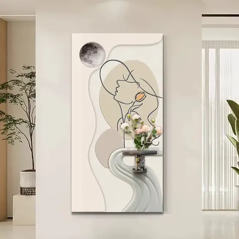 Character Scenery Green Plants Art Decor Draw Living Room Background Wall LED Glow Sandstone Fabric and Crystal Painting