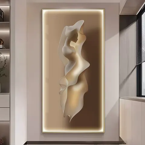 Characters Relief Sculpture Effect Plane Crystal Porcelain Paintings Corridor Background Wall LED Home Decor Painting