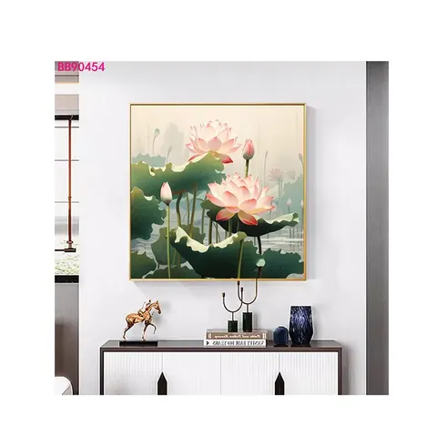 Chinese Lotus Canvas Decorative Painting Home Decoration Crystal Diamonds Mural Paintings and Wall Art