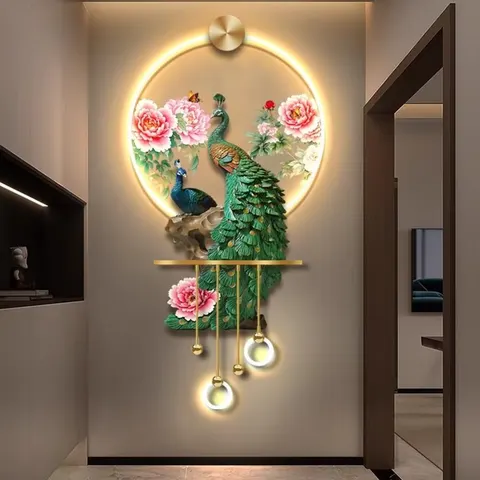 孔雀 单幅 装饰画 现代简约 客厅背景墙挂画 LED带灯画